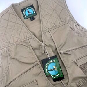 Master Sportsman Men's Khaki Quilted Utility Vest Pockets Fishing Hunting XL